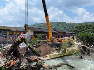 ဖူကျန့်ပြည်နယ် ယွင်ဆွေရောင် ရှုခင်းသာဧရိယာရှိ နှစ် ၆၀၀ ကျော် သက်တမ်းရှိ ရှေးဟောင်းညောင်ပင်ကြီးအား အစွမ်းကုန် ကယ်ဆယ်လျက်ရှိ